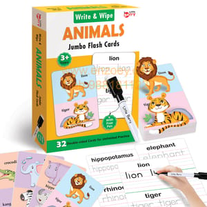 ANIMALS Write & Wipe Jumbo Flash Cards (With Marker Pen) - Educational Toy
