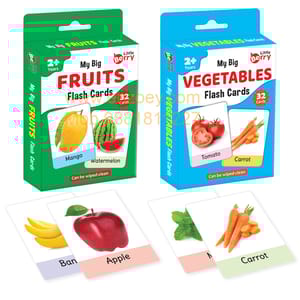 Big Flash Cards for Kids (Set of 2): Fruits and Vegetables - 64 Cards