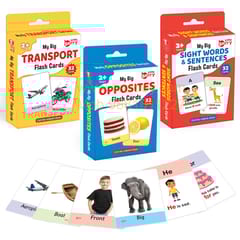 Big Flashcards for Kids (Set of 3): Transport, Opposite & Sight Words - 96 Cards