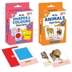 Big Flash Cards for Kids (Set of 2): Shapes, Colours and Animals - 64 Cards