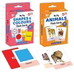 Big Flash Cards for Kids (Set of 2): Shapes, Colours and Animals - 64 Cards