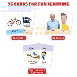 Big Flashcards for Kids (Set of 3): Transport, Opposite & Sight Words - 96 Cards