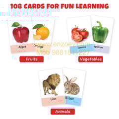 My First Flash Cards for Kids (Set of 3): Fruits, Vegetable & Animal - 108 Cards