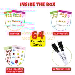 Flash Cards Set for Kids: Activity & Maths (64 Write & Wipe Cards with Marker)