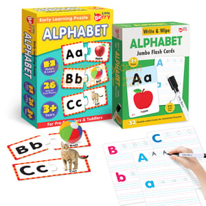 Alphabet Learning Puzzle (52 Pcs) & Flash Cards for Kids (32 Write & Wipe Cards)