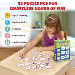 Animals Learning Puzzle (42 Pcs) & Flash Cards for Kids (32 Write & Wipe Cards)