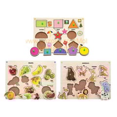 Wooden Puzzle with Knobs Educational and Learning Toy for Kids (Shapes, Fruit & Animal)