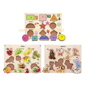 Wooden Puzzle with Knobs Educational and Learning Toy for Kids (Shapes, Fruit & Animal)