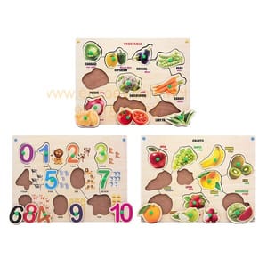 Wooden Puzzle with Knobs Educational and Learning Toy for Kids (Vegetable, Number & Fruits)