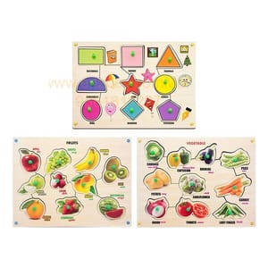 Wooden Puzzle with Knobs Educational and Learning Toy for Kids (Shapes, Fruit & Vegetable)