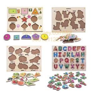 Wooden Puzzle with Knobs Educational and Learning Toy for Kids (Shapes, Animal,Vegetable & Alphabet)