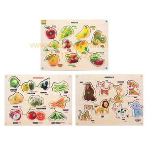 Wooden Puzzle with Knobs Educational and Learning Toy for Kids (Fruit-Vegetable-Animal)