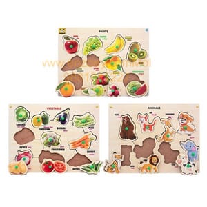 Wooden Puzzle with Knobs Educational and Learning Toy for Kids (Fruit-Vegetable-Animal)
