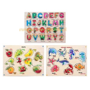 Wooden Puzzle with Knobs Educational and Learning Toy for Kids (Alphabet,Fruits & Aquatic)