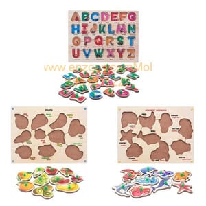 Wooden Puzzle with Knobs Educational and Learning Toy for Kids (Alphabet,Fruits & Aquatic)