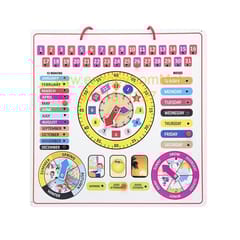 Wooden Educational Learning Calendar Play Clock Hanging Weather Seasons Wall Mountable with Knobs Educational Toy Board for Kids