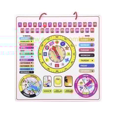 Wooden Educational Learning Calendar Play Clock Hanging Weather Seasons Wall Mountable with Knobs Educational Toy Board for Kids
