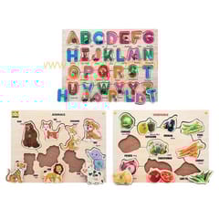 Wooden Puzzle with Knobs Educational and Learning Toy for Kids (Alphabet,Animal & Vegetable)