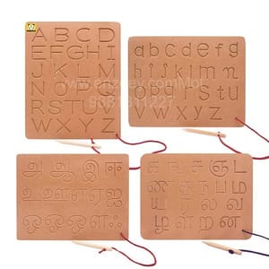 ABC Capital Small and Tamil Vowel and Consonant Wooden Tracing Slate Writing Practice Board with Dummy Pencil Set of 4 Board for Kids Boys & Girls Age 2+ (Brown)