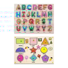 Wooden Puzzle with Knobs Educational and Learning Toy for Kids (Alphabet & Shapes)