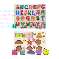 Wooden Puzzle with Knobs Educational and Learning Toy for Kids (Alphabet & Shapes)