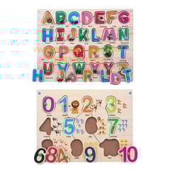 Wooden Puzzle with Knobs Educational and Learning Toy for Kids (Number & Alphabet)