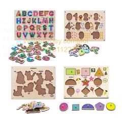 Wooden Puzzle with Knobs Educational and Learning Toy for Kids (Animal, Number, Alphabet & Shapes)