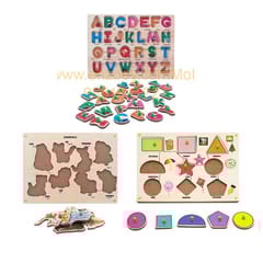 Wooden Puzzle with Knobs Educational and Learning Toy for Kids (Alphabet, Animal & Shapes)