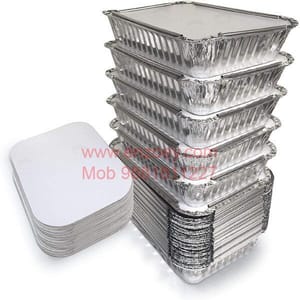 Aluminium Silver Foil Container  Food Storage Disposable puja bhog, Non-stick Containers with Lid for Kitchen Pack of 25,|| Color: Silver
