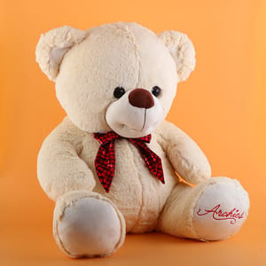 Beautiful Cream Color Bear with Red Ribbon Bow Soft Toy 50cm Home Decor ,  Soft Toy For Kids , Birthday, Anniversary.