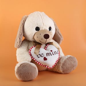 Cream Sitting Dog with Heart Soft Toy Set 40cm ,Annimal Soft Toy Home Decor, Soft Toy For Kids , Birthday