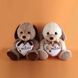 Brown and Cream Sitting Dog with Heart Soft Toy Set 40cm ,Annimal Soft Toy Home Decor, Soft Toy For Kids , Birthday Gift