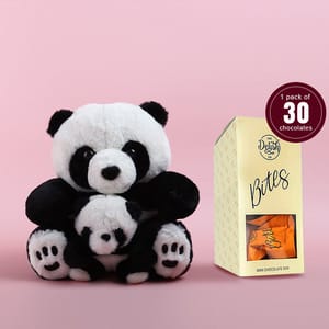 Panda With Baby Soft Toy 35cm with The Delish Co - Bites Mini Chocolate Bar 270g  Home Decor , Soft Toy For Kids , Birthday Combo Gift Set