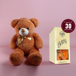 Goldy Bear Soft Toy 40cm with The Delish Co - Bites Mini Chocolate Bar 270g Home Decor , Soft Toy For Kids , Birthday Combo Gift Set