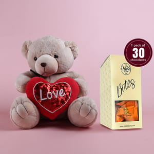 Mud Brown British Teddy Soft Toy 42cm with The Delish Co - Bites Mini Chocolate Bar 270g Home Decor , Soft Toy For Kids , Birthday Combo Gift Set