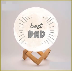 Moon Lamp Personalised Gift For Father's Day 3D USB Rechargeable Color Changing ,Night Lamp with Wooden Stand (15 CM) ,Home Decor ,Gift For Dad