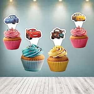 McQueen Car Theme Party Cup Cake Toppers (6 Pcs) For Kids Birthday Party Cup Cake Decorations