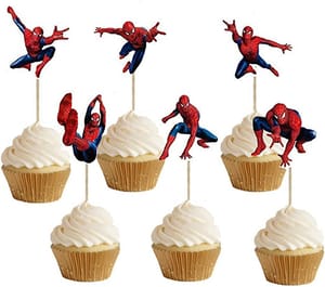 Spiderman Theme Party Cup Cake Toppers (6 Pcs) For Kids Birthday Party Cup Cake Decorations
