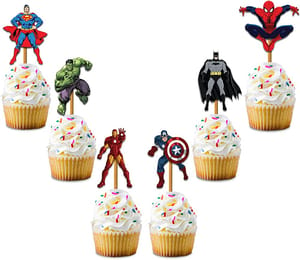 Avengers Theme Party Cup Cake Toppers (6 Pcs) For Kids Birthday Party Cup Cake Decorations