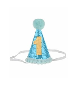 1st Birthday Cap For Princess Baby Girl , Baby Boy (Colour May Vary) Cone Hat , Party Accessories , Party Wear , Blue Colour