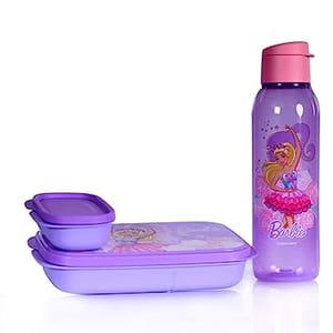 Barbie Kids Plastic Lunch Set (Pink , Purple ) Lunch Box Set For Back To School Kids ,Birthday Gift