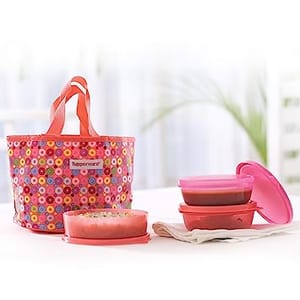 Girl's plastic Day Out Lunch Box, 500/300ml (Peach and Pink)  Lunch Box Set With Bag ,Birthday Gift