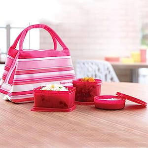 Tupin Plastic Spring Surprise Lunch Set (Pink) Girl's plastic Lunch Box Set With Bag ,Birthday Gift , For Office Use