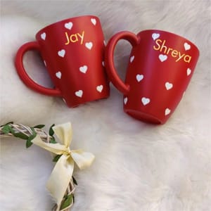 Unbreakable customised Small Hearts Couple Mugs - Set of 2 - Red (300ML)
