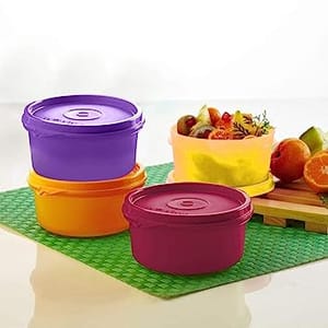 Tupperware Plastic Spill proof Tropical Bowls (Multicolour, 210ml, 4 Pieces) , Kitchen Accesories