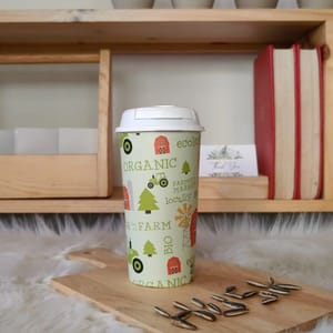 Designer Cups by Chirpy Cups with coffee & sipper lids - Organic Farm set of 1 (475ML)