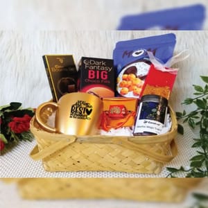 "Dear Brother Rakhi Hamper"-Coffee mug(customization available),Rakhi,Carnival mix dry fruits For Festive gift