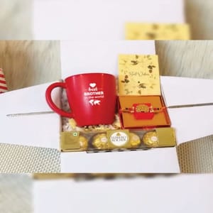 "Best Brother Ever Gift Box"-Rice husk coffee mug(customization available),Rakhi,Ferraro rocher,Best wishes card. For Festive gift