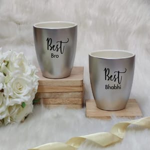 Unbreakable Mug, Set of 2 -with Best Bro & Best Bhabhi, Metallic Silver (300ML each)