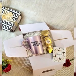 "Mom's Little Gift Box"-One unbreakable tall mug,one sustainable coster,ferrero rocher,greeting card For Festive gift
